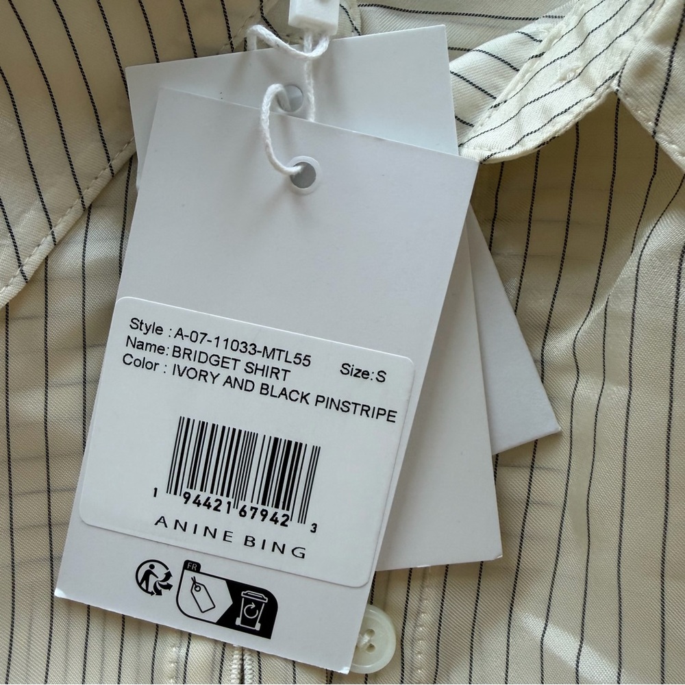 NWT Anine Bing Bridget Shirt in‎ Ivory & Black in XS - Picture 12 of 15